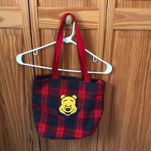 Vintage red green plaid Winnie the Pooh purse tote bag